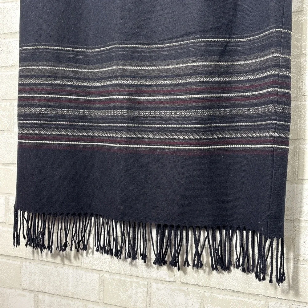 Vtg Briggs Navy Wool Blend Skirt‎ 14 Fringe Lagenlook Western Minimalist Classic